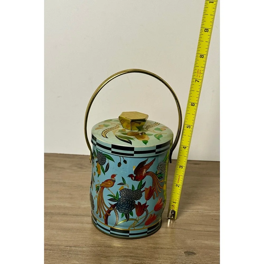 Vintage Murray-Allen Bird of Paradise Tin‎ Blue Floral with Handle